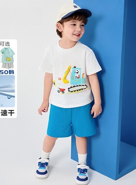 折扣童装男童短袖儿童T恤两件套宝宝衣服2025夏新款撞色运动套装