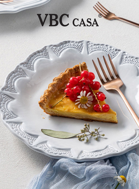 意大利VBC CASA黑陶土餐盘浮雕蕾丝复古餐具沙拉碗酸奶碗咖啡杯子