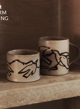 丹麦Ferm Living飞鸟陶瓷马克杯手握粗陶咖啡杯子伍重联名设计款