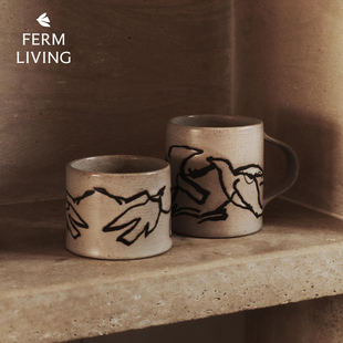丹麦Ferm Living飞鸟陶瓷马克杯手握粗陶咖啡杯子伍重联名设计款