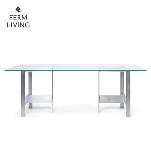 丹麦进口Ferm Lager铝制玻璃餐桌现代简约会议桌书桌 Living