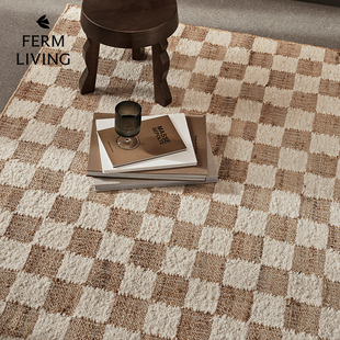 丹麦Ferm Check格纹地毯编织黄麻混纺毯子北欧床边毯地垫 Living