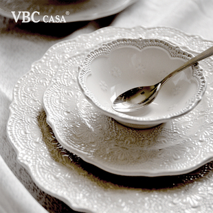 CASA餐具盘子碗黑陶餐盘沙拉碗燕麦碗蕾丝碟咖啡杯复古 意大利VBC