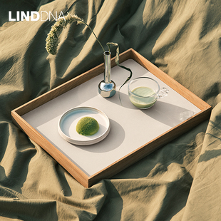 丹麦Lind DNA长方形复古柚木托盘木质咖啡茶具餐具皮革收纳置物盘
