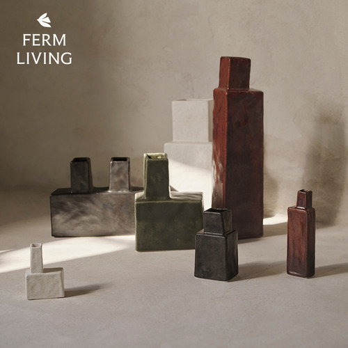 丹麦Ferm Living Koa陶瓷束口花瓶几何简约装饰摆件桌面花器