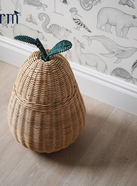 丹麦Ferm Living手工藤编收纳筐梨形 衣物玩具收纳篮杂物储物筐