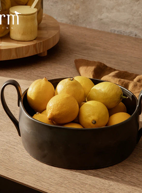 丹麦Ferm Living炻器果盆水果盘双耳果篮侘寂风零食盘客厅茶几