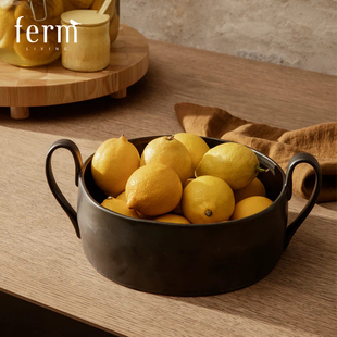 丹麦Ferm Living炻器果盆水果盘双耳果篮侘寂风零食盘客厅茶几