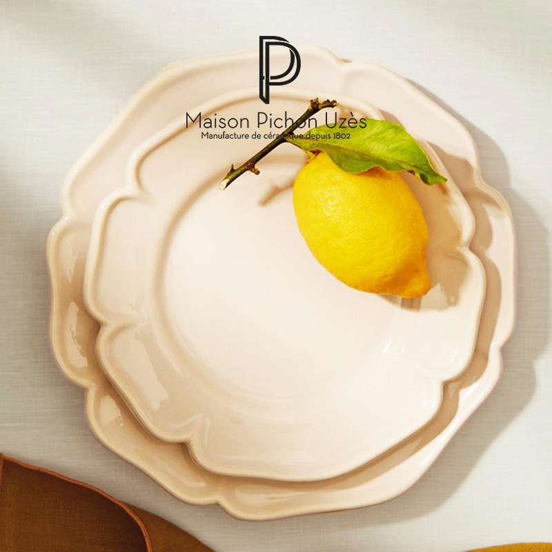 法国Maison Pichon Uzes餐盘复古陶瓷甜点盘MPU手工花瓣餐具盘碗