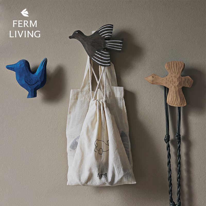 丹麦Ferm Living木质小鸟挂钩墙面装饰衣帽挂衣钩壁挂 玄关儿童房