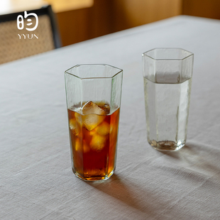 YYUN昀冷斑六角玻璃水杯果汁杯泡茶公道杯清酒杯片口杯八角碗手工