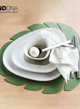 丹麦Lind Dna龟背竹皮革餐垫餐桌隔热垫 防水防油餐盘餐具垫杯垫