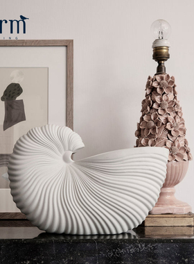 丹麦Ferm Living陶瓷花瓶摆件白色贝壳花盆桌面鲜花插花器客厅