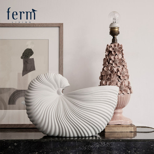 丹麦Ferm Living陶瓷花瓶摆件白色贝壳花盆桌面鲜花插花器客厅