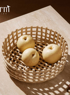 丹麦Ferm Living编织果篮水果盘陶瓷家用果盆客厅茶几零食收纳篮