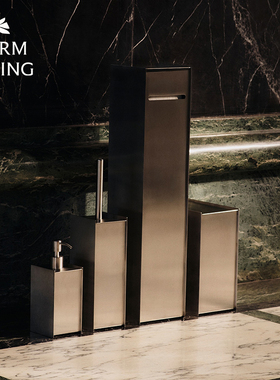 丹麦Ferm Living Sama几何拉丝不锈钢垃圾桶纸巾架马桶刷洗手液瓶