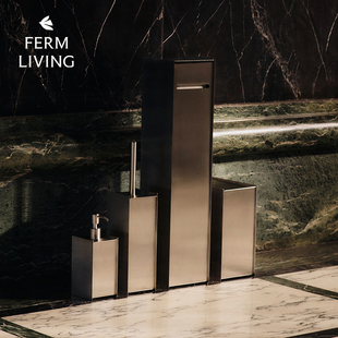 丹麦Ferm Living Sama几何拉丝不锈钢垃圾桶纸巾架马桶刷洗手液瓶