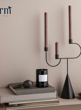 丹麦Ferm Living北欧黑色金属烛台三头蜡烛托桌面摆件创意装饰