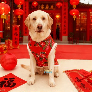 拉布拉多专用衣服大型犬冬装2025新款加厚新年服装狗狗东北大花袄