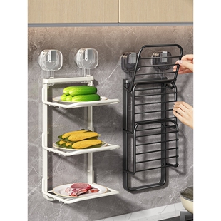 日本进口吸盘厨房备菜置物架可折叠多层配菜盘壁挂多功能收纳架