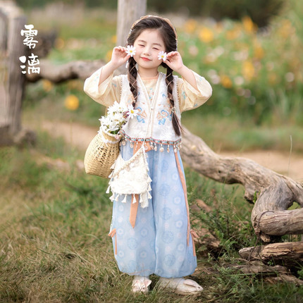 汉服女童2026春秋款儿童中秋国风新中式套装仙气古装小女孩三件套
