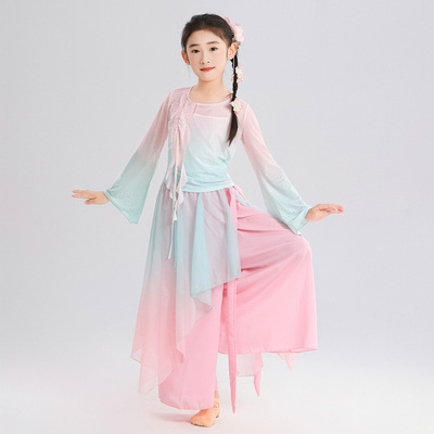 女童古典舞烫钻渐变纱演出服