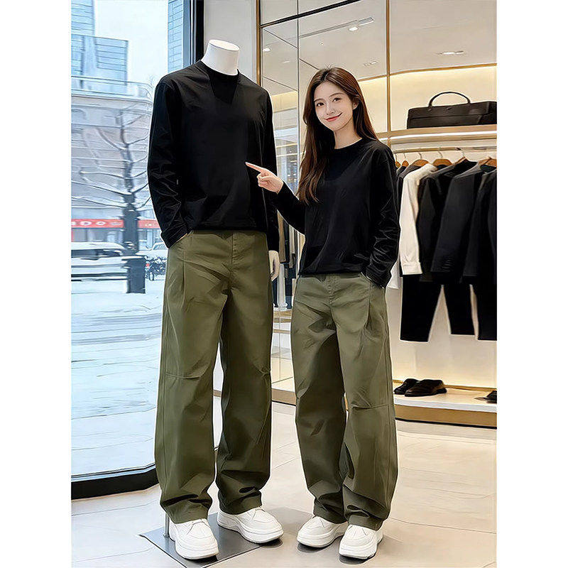 军绿色褶皱伞兵工装裤男款美式复古cleanfit裤子直筒宽松阔腿长裤