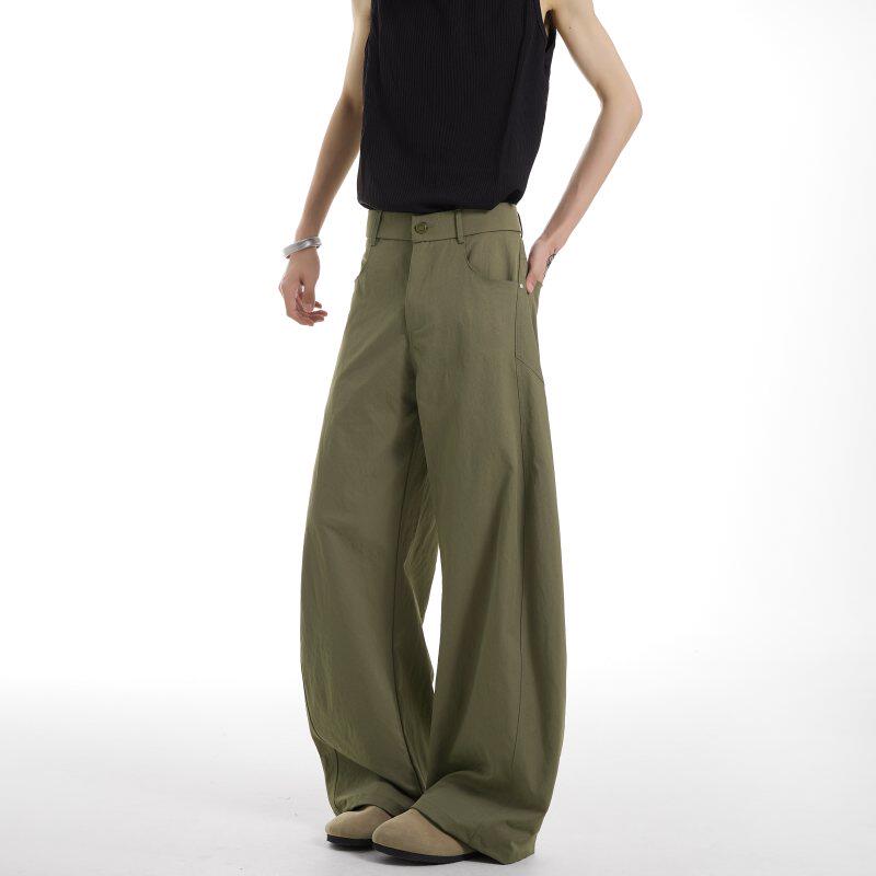 军绿色美式弯刀裤男款夏季高级感香蕉镰刀裤子阔腿工装微喇牛仔裤