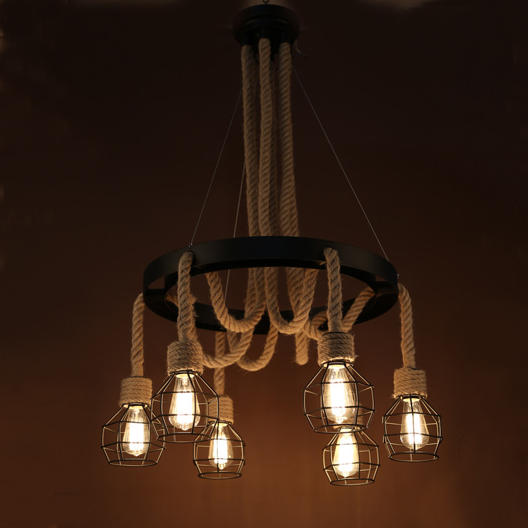 美式乡村工业LOFT客厅餐厅吧台个性酒吧工业麻绳复古北欧创意吊灯