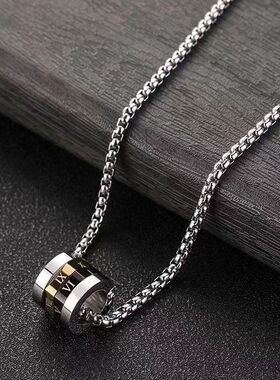 跨境男士钛钢小蛮腰项链百搭罗马数字可旋转吊坠高级感饰品毛衣链