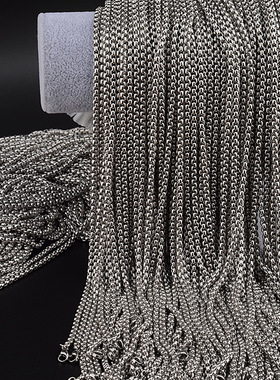 跨境方珍珠链条不锈钢男女素项链嘻哈钛钢饰品配链亚马逊配饰