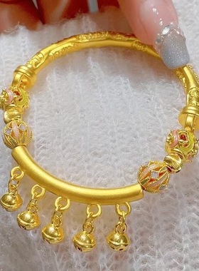 时尚百塔的镀金吉言弯管铃铛半镯半链女2024新款烧蓝手镯送女友