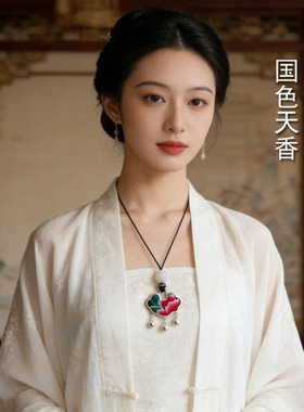 红依新中式苗银长命锁毛衣链
