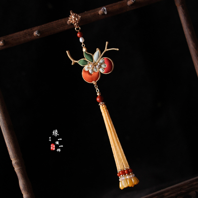 [事事如意]非遗盘扣压襟手工盘扣柿子旗袍配饰新中式衣襟流苏挂件