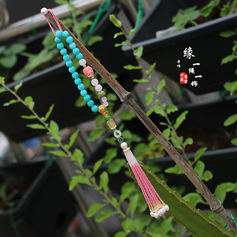 原创清宫廷天河石玉髓十八子手持念珠淡水珍珠流苏旗袍压襟手串