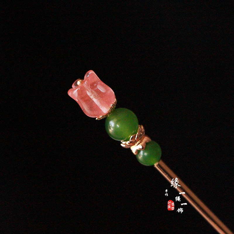 原创手工可爱清新玉珠珠古风复百搭简约发簪发钗日常发饰