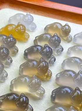 天然高冰紫玉髓趴趴猫吊坠挂件