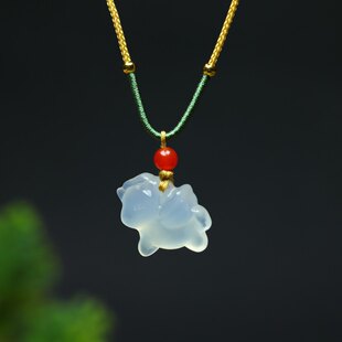 天然玉石高冰款 颈饰本命年 小飞马吊坠项链生肖马锁骨链男女款