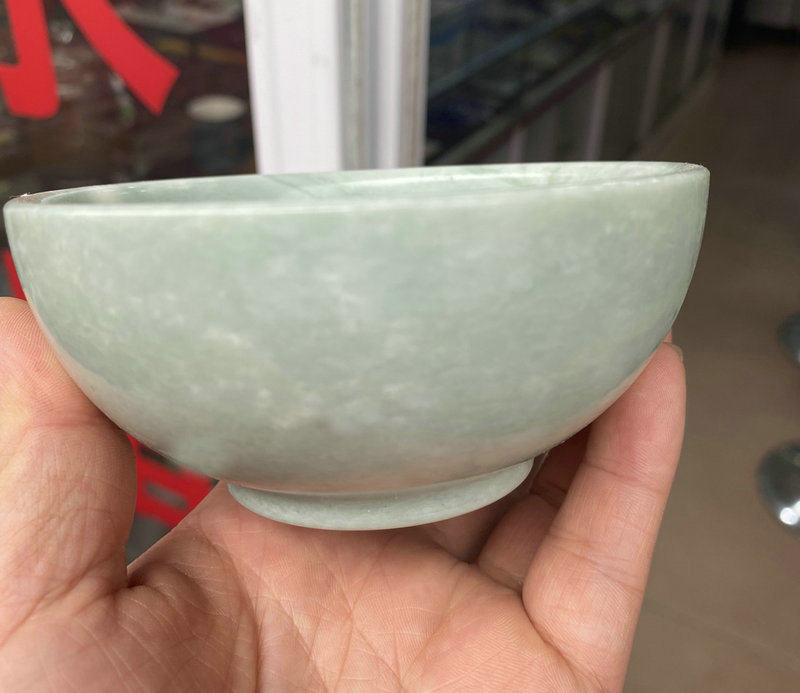包邮天然鲁山玉饭碗玉石中式碗玉碗茶碗r绿色玉碗卷边功夫茶