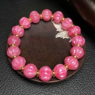 藏区回流琉璃樱花粉手链 女款南瓜型单圈手链饰品