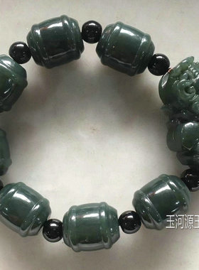 天然新疆和田玉青玉男士玉圆珠手链玉石手串貔貅手链玉器手串包邮