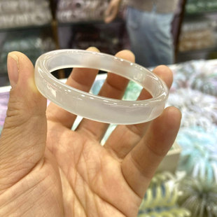天然马料白高冰白玛瑙方形手镯女款白月光荔枝冻玉髓镯子饰品