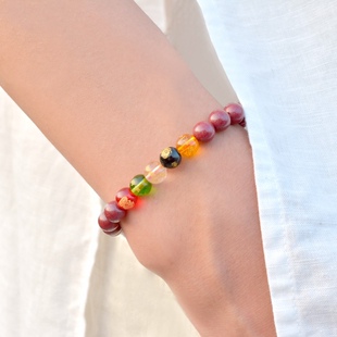 天然原矿朱砂五路财神手串男女款 红砂圆珠手链转运珠情侣饰品礼物