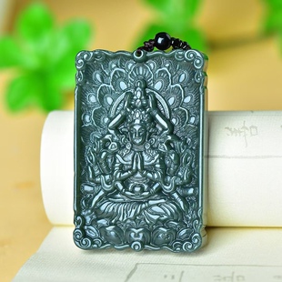 天然和田玉青玉千手观音吊坠男女款双面雕刻本命佛菩萨挂件玉牌