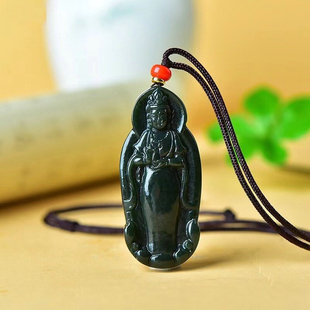 天然和田玉塔青玉细料柳枝站观音吊坠男款玉石牌连年有余挂件吊坠