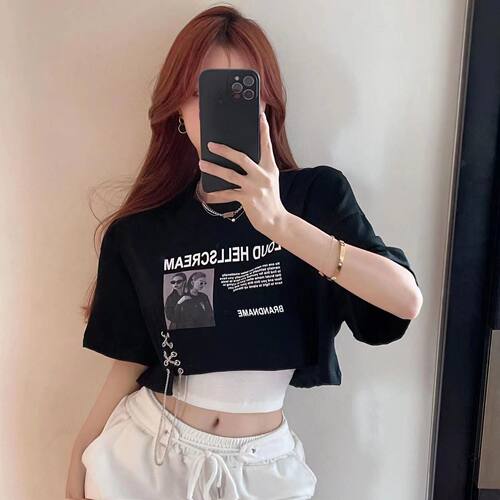 甜辣妹短款背心罩衫叠穿两件套女