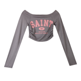 网红抖音上衣直播衣服女主播服装上镜性感一字肩露肩短款长袖t恤