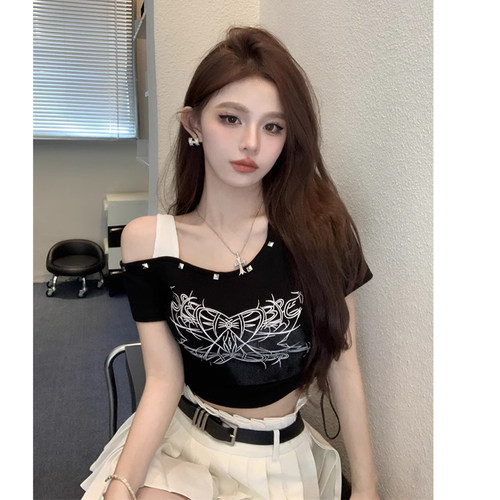 辣妹假两件短袖t恤女装夏