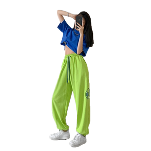 欧美ins宽松休闲爵士运动裤女春季高腰薄款jazz束脚卫裤跳舞裤子