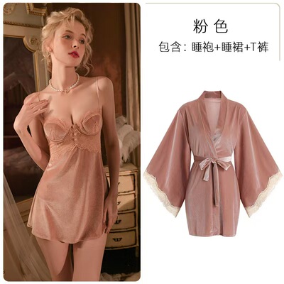 法式性感睡衣女士秋季金丝绒睡裙